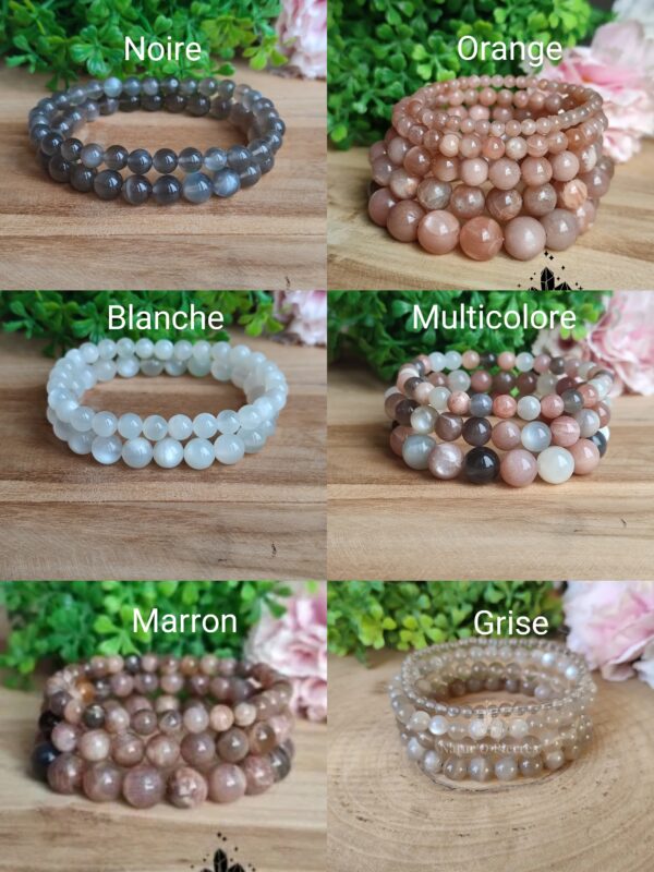 Bracelets en pierre de lune - Blanche / noire / grise / orange / multi