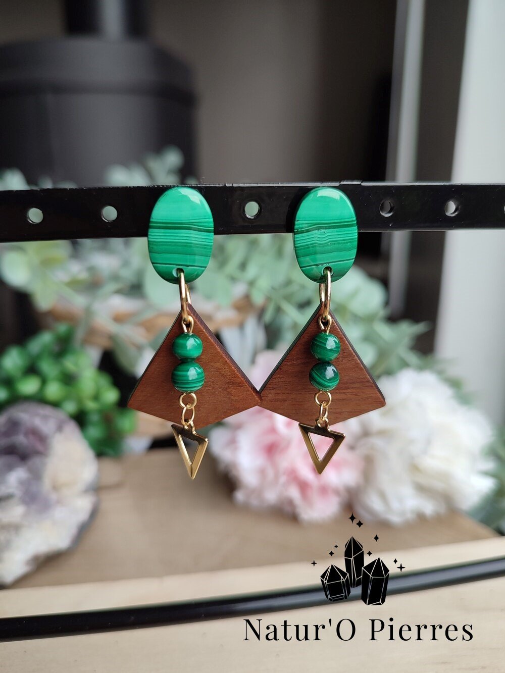 Boucles D'oreilles Créoles En Pierres Naturelles - Améthyste, Aventurine, Turquoise, Howlite Fuchsia | Fait Main | Acier Inoxydable 25mm