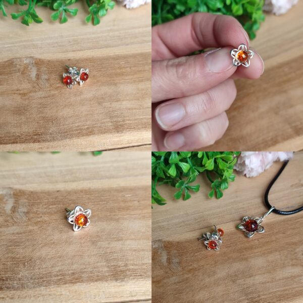 Boucles d'oreilles en ambre fleur – Image 4
