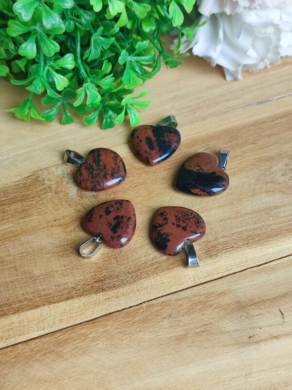 Pendentif coeur en obsidienne acajou - 20mm