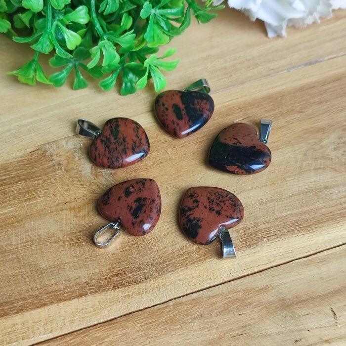 Pendentif coeur en obsidienne acajou - 20mm
