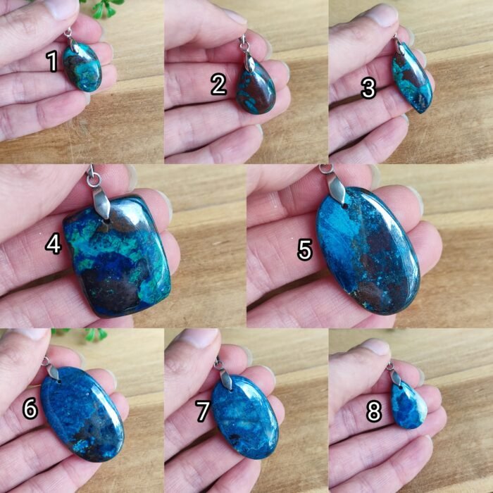 🌍 Pendentif en Azurite, Chrysocolle, Malachite & Cuprite – 10 modèles uniques