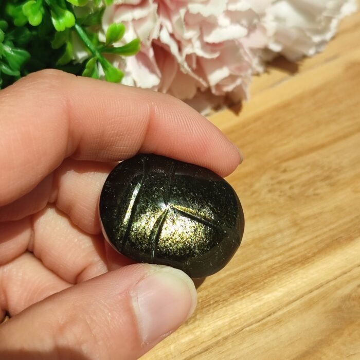 🪲 Pendentif Scarabée en Obsidienne Dorée – Protection & Renaissance