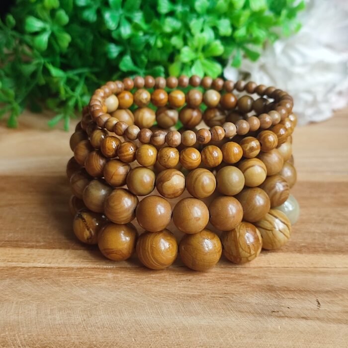 🪵 Bracelet en Jaspe Bois – Perles Naturelles (Qualité A)