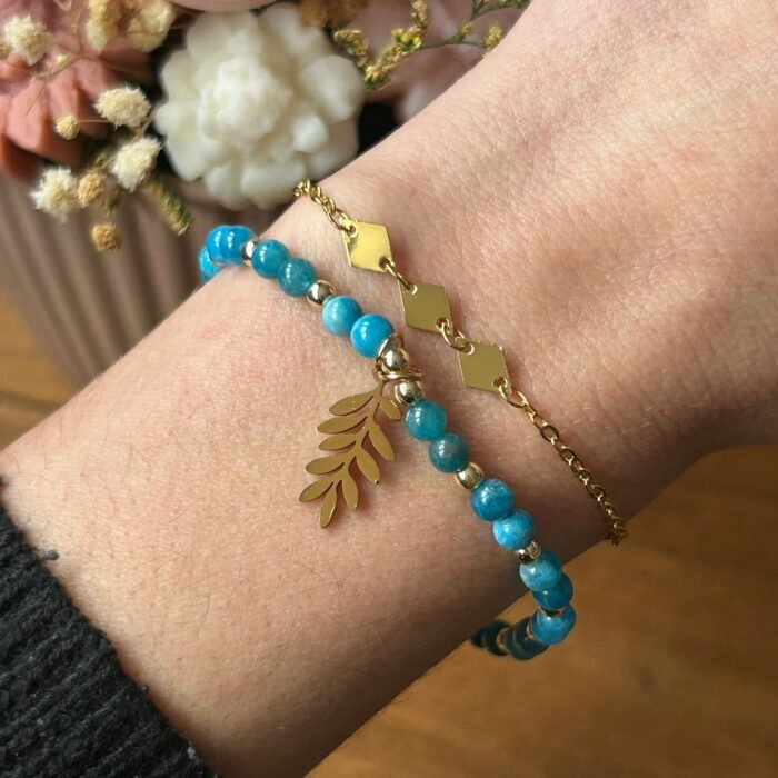 Duo de Bracelets – Apatite & Acier Inoxydable Doré