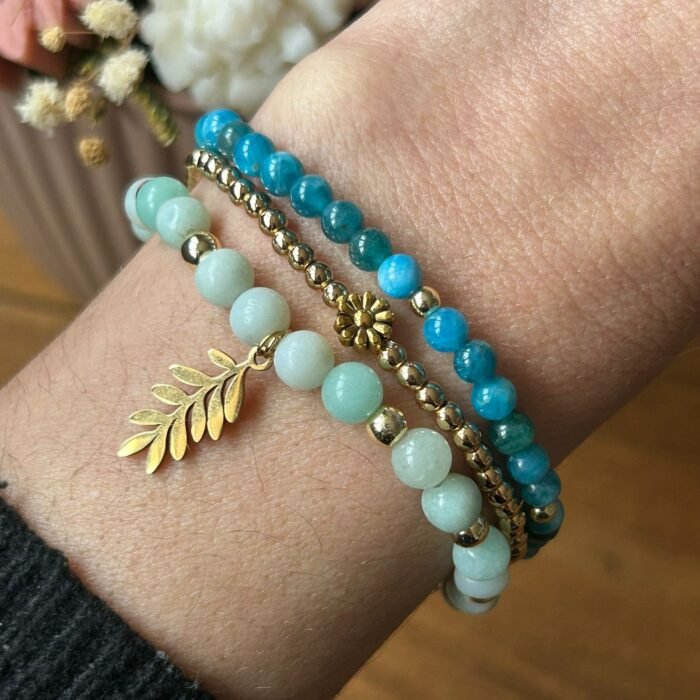 Trio de Bracelets – Amazonite / Apatite & Hématite Dorée