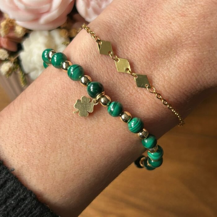 Duo de Bracelets – Malachite & Acier Inoxydable Doré