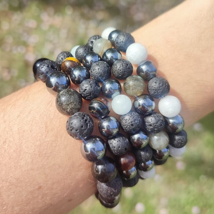 Bracelet Pierre de Lave & Hématite – 5 Énergies au Choix